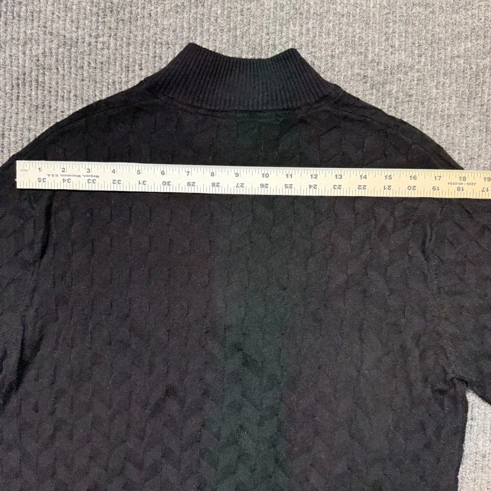 Robert Graham Wool‎ Blend Black Cable Knit Quarter Zip Sweater Medium Luxe